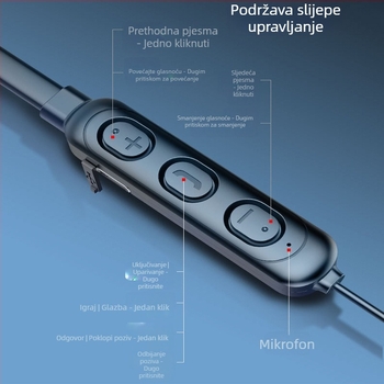 Gloris bežične slušalice za vrat Bluetooth, stereo pozivi, Bluetooth 5.0, domet 10 m, trajanje baterije 4-8 h