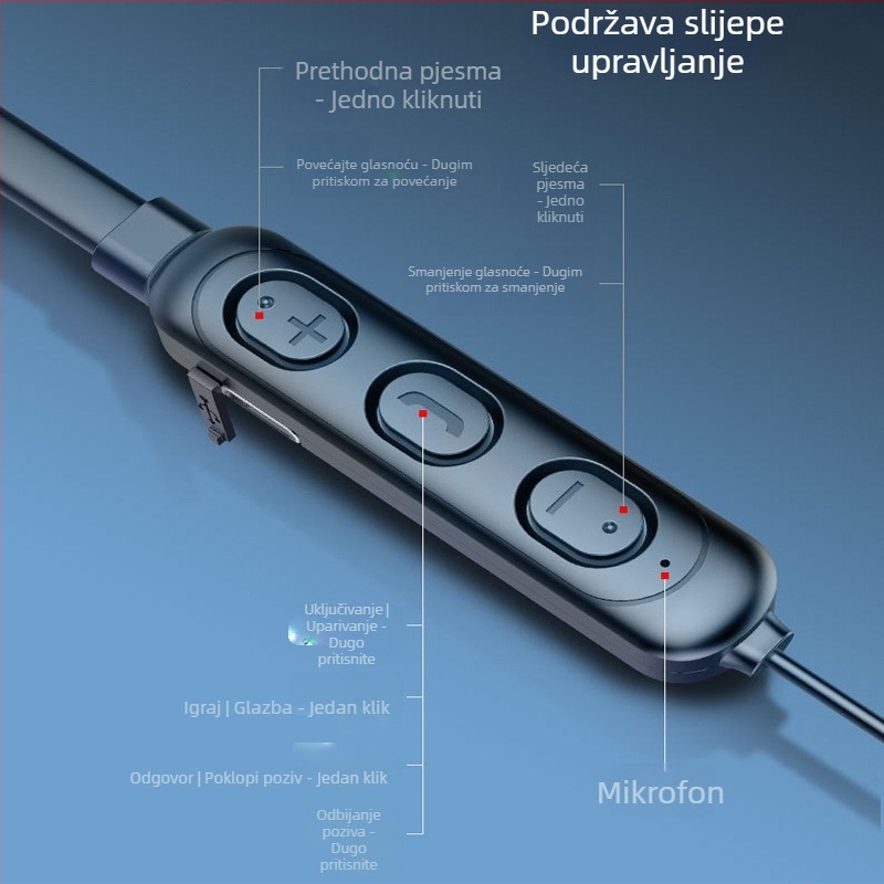 Gloris bežične slušalice za vrat Bluetooth, stereo pozivi, Bluetooth 5.0, domet 10 m, trajanje baterije 4-8 h