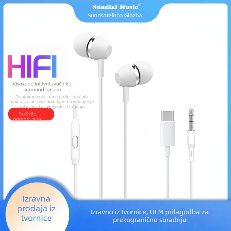 In-ear žične slušalice s Type-C priključkom, kabel 1,2 m, mikrofon, raspon frekvencija 20–20000 Hz, impedancija 32 Ω