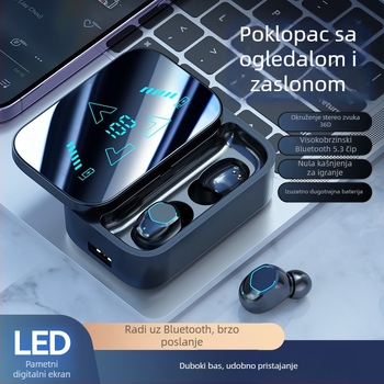 M48 bežične in-ear slušalice s digitalnim zaslonom, Bluetooth 5.4, IPX4, stereo, domet 15 m