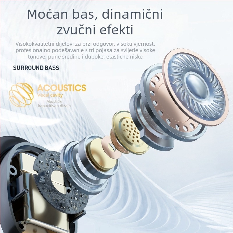 M48 bežične in-ear slušalice s digitalnim zaslonom, Bluetooth 5.4, IPX4, stereo, domet 15 m