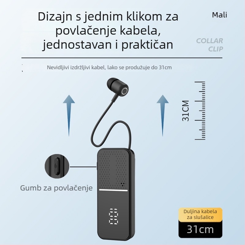 L5 bežični headset s kopčom – Bluetooth 6.0, lavalier način, trajanje baterije više od 8 sati, digitalni zaslon