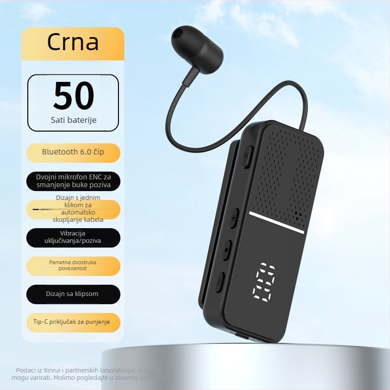 L5 bežični headset s kopčom – Bluetooth 6.0, lavalier način, trajanje baterije više od 8 sati, digitalni zaslon