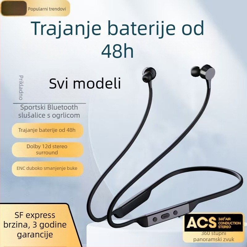 Bluetooth slušalice oko vrata 5.0 — redukcija buke, trajanje baterije >8 h, doseg 10 m, IPX4 vodootpornost, stereo zvuk