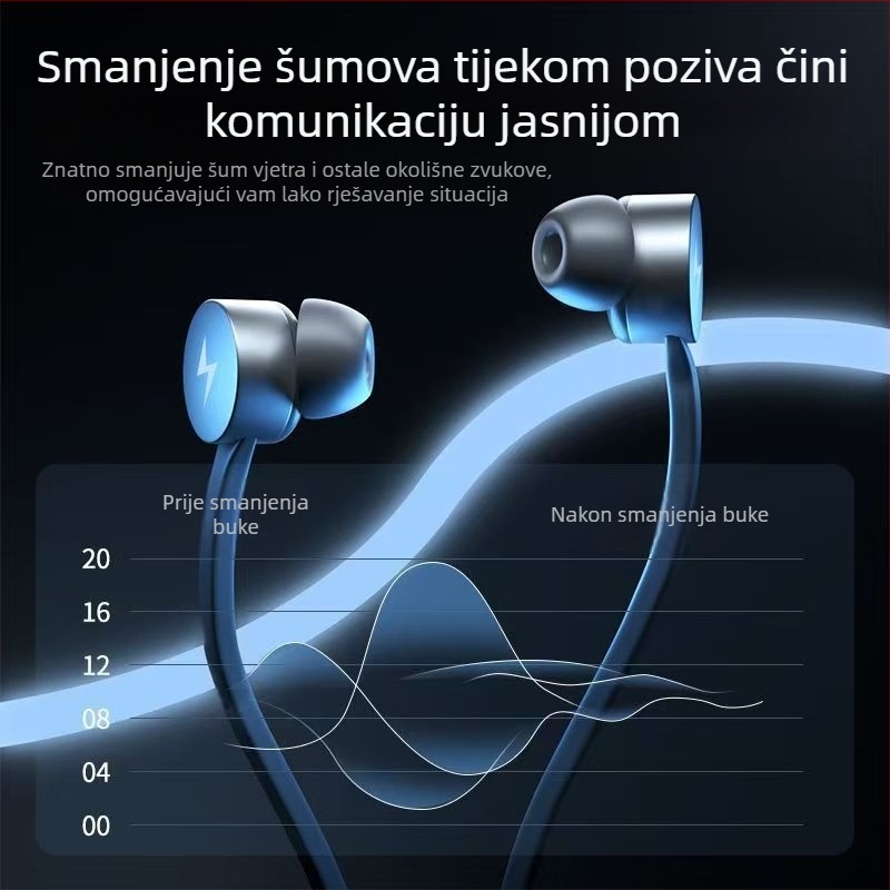 Bluetooth slušalice oko vrata 5.0 — redukcija buke, trajanje baterije >8 h, doseg 10 m, IPX4 vodootpornost, stereo zvuk