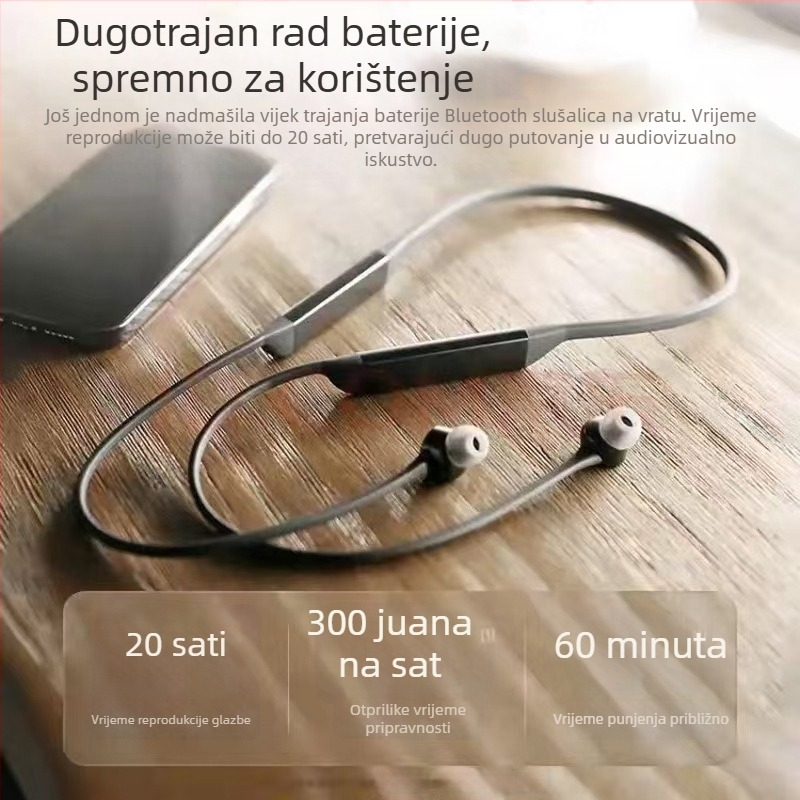 Bluetooth slušalice oko vrata 5.0 — redukcija buke, trajanje baterije >8 h, doseg 10 m, IPX4 vodootpornost, stereo zvuk