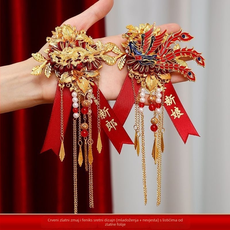 Set corsage Zmaja i Feniksa za vjenčanje — kineski stil, legura, poklon za školskog prijatelja, Božić ili preseljenje
