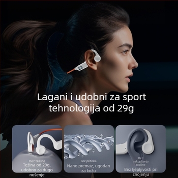 Slušalice s koštanom provodljivošću za sport, s digitalnim zaslonom, pravi bežični Bluetooth, s držačem za uho