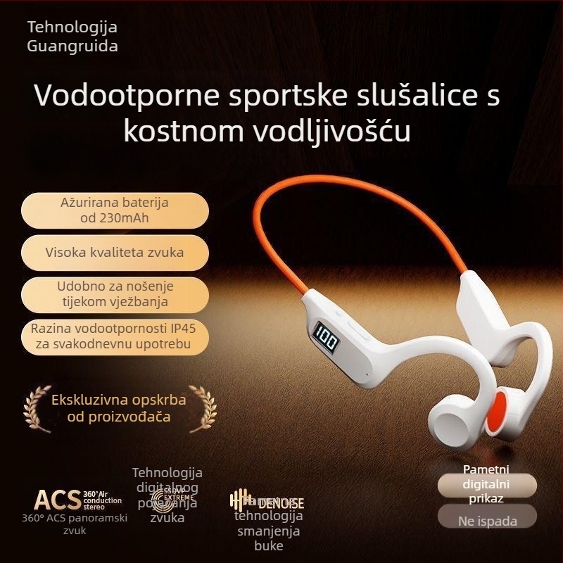 Slušalice s koštanom provodljivošću za sport, s digitalnim zaslonom, pravi bežični Bluetooth, s držačem za uho