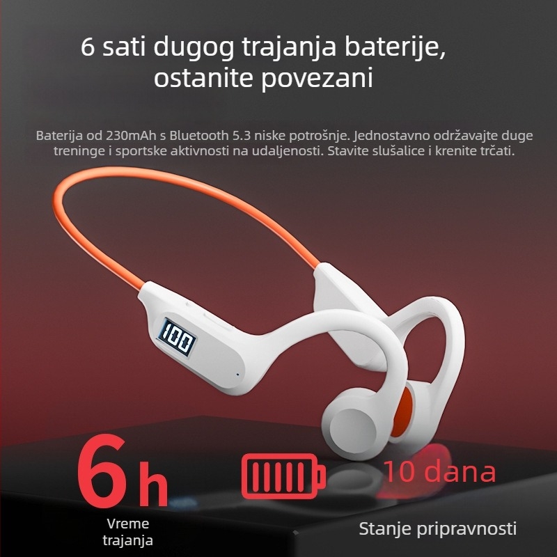 Slušalice s koštanom provodljivošću za sport, s digitalnim zaslonom, pravi bežični Bluetooth, s držačem za uho