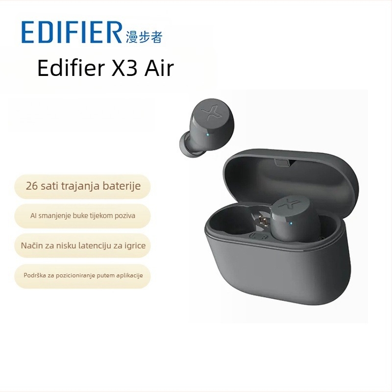 Edifier X3 Air bežične TWS slušalice, Bluetooth 5.3, in-ear, trajanje baterije 4–8 sati, vodootporne