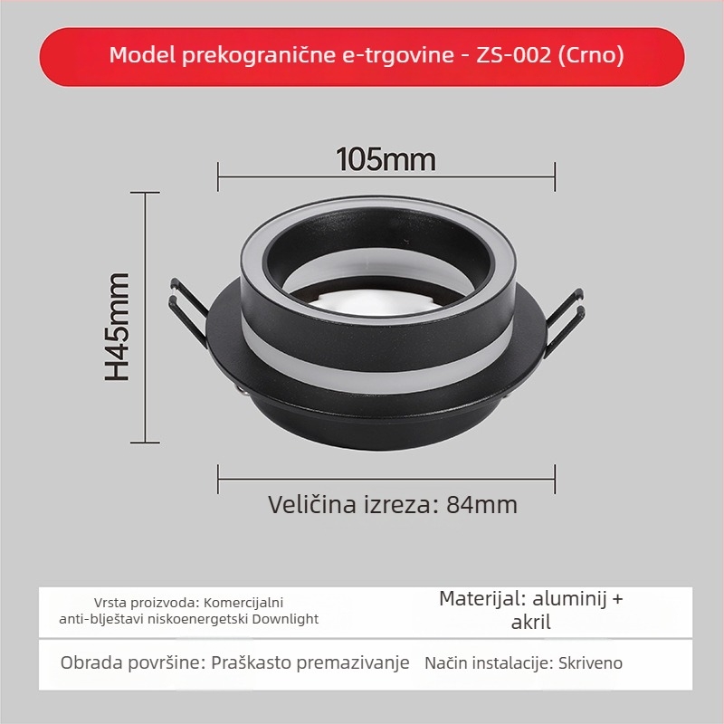 GX53 ugrađena spot svjetiljka, model 609, aluminij i akril, premaz prahom, za kućnu i komercijalnu upotrebu