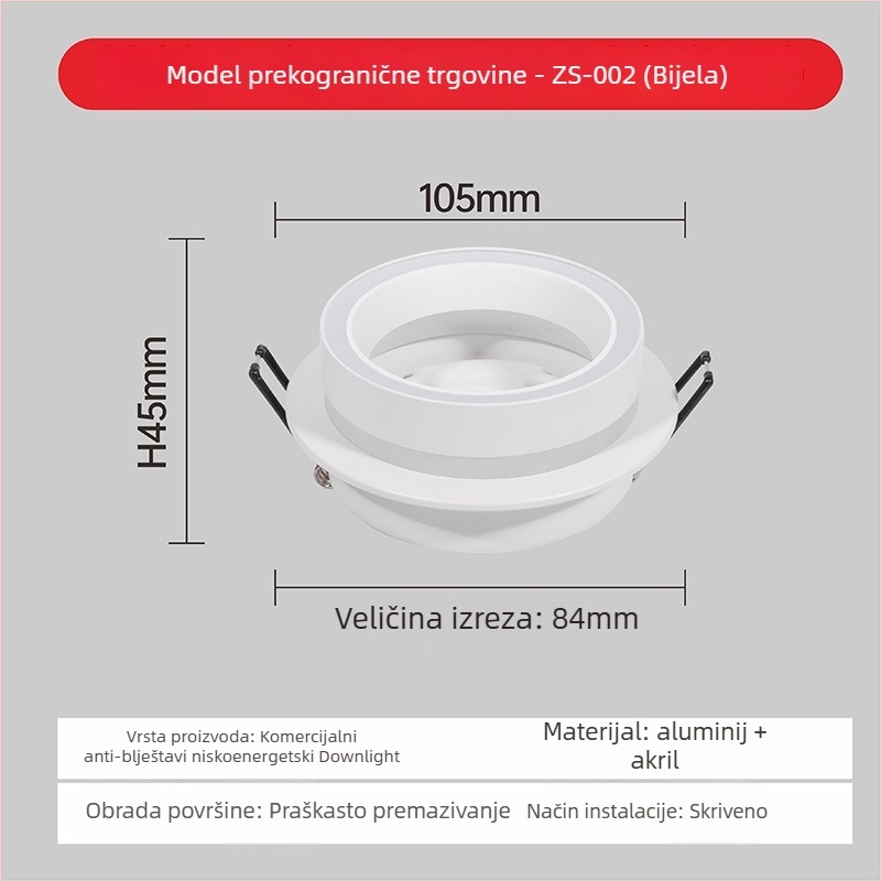 GX53 ugrađena spot svjetiljka, model 609, aluminij i akril, premaz prahom, za kućnu i komercijalnu upotrebu