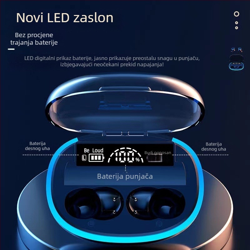 In-ear gaming Bluetooth slušalice, Bluetooth 5.3, domet 15 m, IPX5 vodootporne, digitalni prikaz napajanja, trajanje baterije 4–8 sati