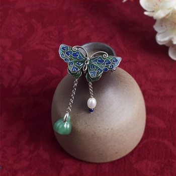 Broš s emajliranim leptirima, bakar, elektroplatina, kineski vjetar stil, motiv insekata