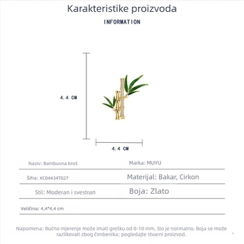 Bakrena broš s kineskim stilom bambuske spoje, cvjetni motiv, mikrointarzija
