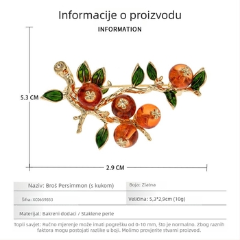 Broš — Bakar; Persimon stil, kineski duh; cvjetni dizajn; kapljica ulja; reverni igla za sako visokog reda