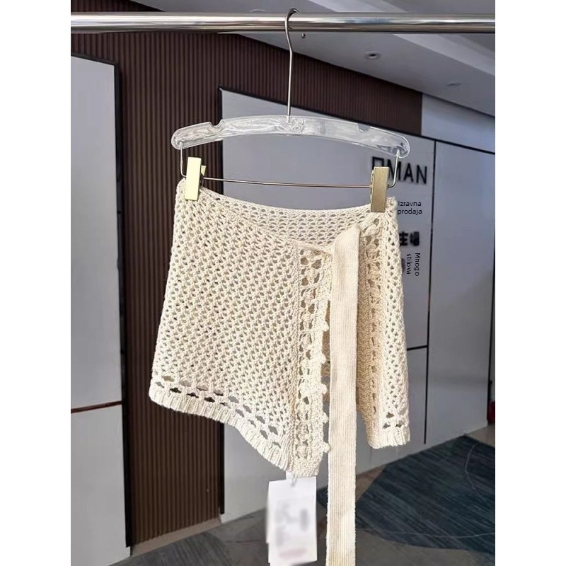 Pleteno hlače s mrežastim otvorima i vezivanjem, poliester, korejski stil, ljeto 2021