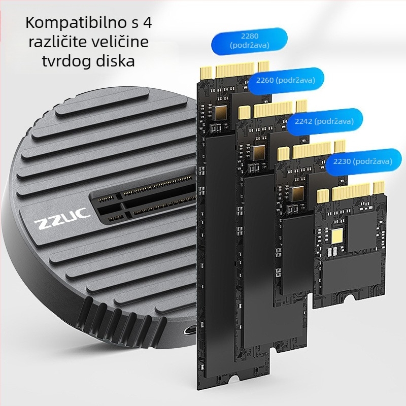 M.2 SSD kućište – Dualni NVMe/SATA protokol, USB-C 3.1 Gen 2, aluminijska legura, podržava do 8TB, 10 Gbps