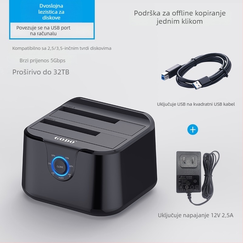 Dual-bay USB 3.0 vanjsko kućište za tvrdi disk, do 32 TB, OEM i privatna oznaka dostupni