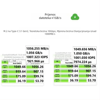 Kućište za SSD M.2 NVMe/NGFF 2230, dvostruki protokol, USB 10 Gbps, CNC aluminijsko kućište s hlađenjem