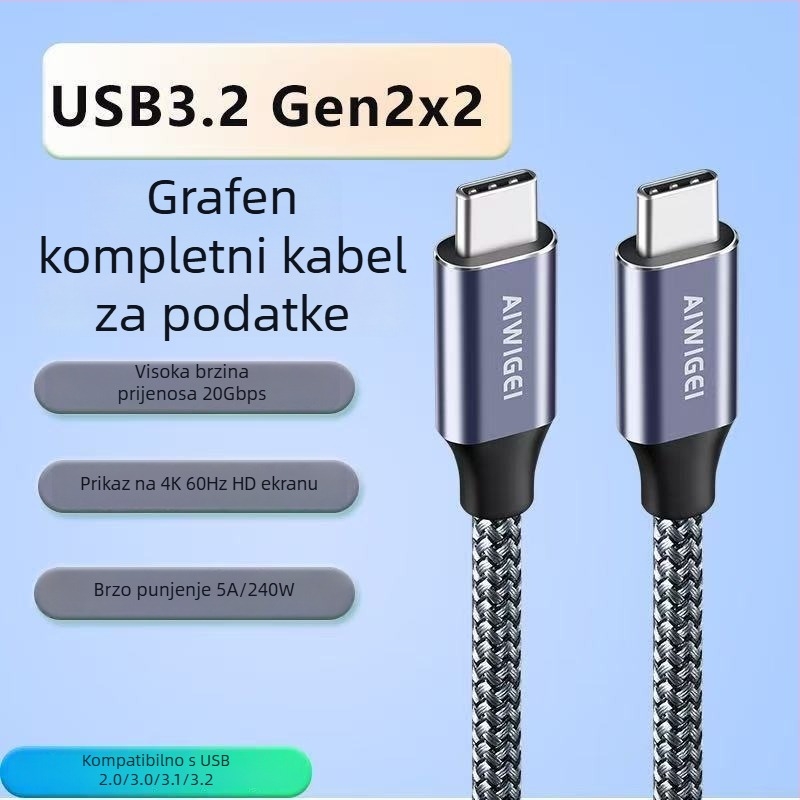 USB 3.2 Type-C punopfunkcionalni kabel za podatke s kućištem za prijenosni tvrdi disk, 20 Gbps, PD brzo punjenje, 4K prikaz