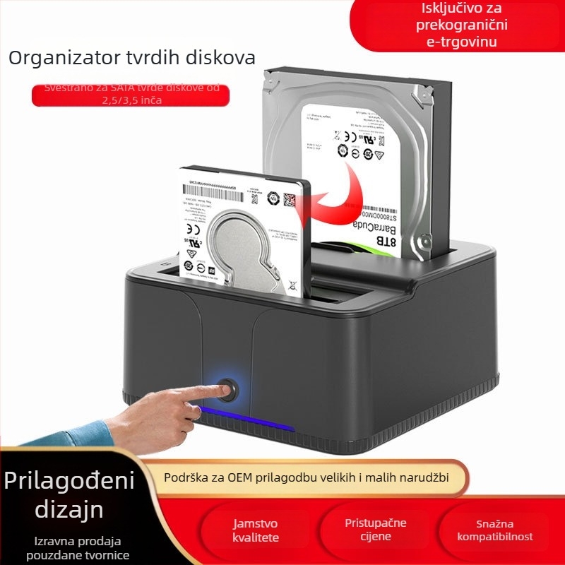 Dock za dva tvrda diska USB 3.0 – 5Gbps, maksimalno 32TB, dimenzije 142×143×74mm, model D300