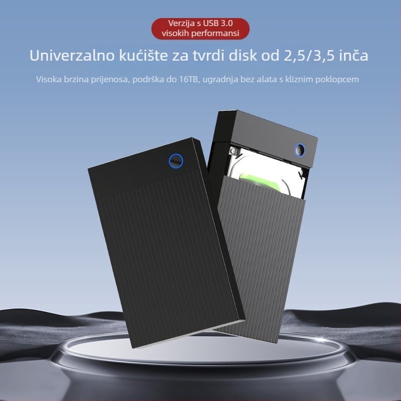 Vanjsko SATA USB 3.0 kućište za 3,5-inčni disk, ABS plast, podržava do 18 TB, brzina prijenosa 5–10 Gbps