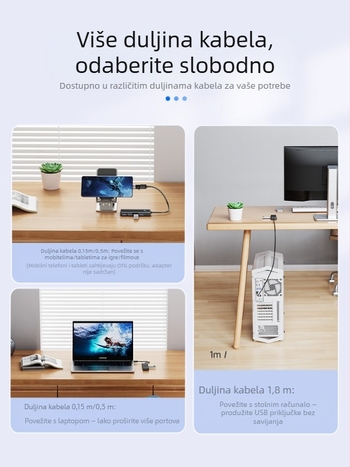 Orico USB multi‑interfejs proširivač, Type-C razdjelnik, USB 3.0 hub, model PAPW4A-U3, brzina prijenosa 5 Gbps