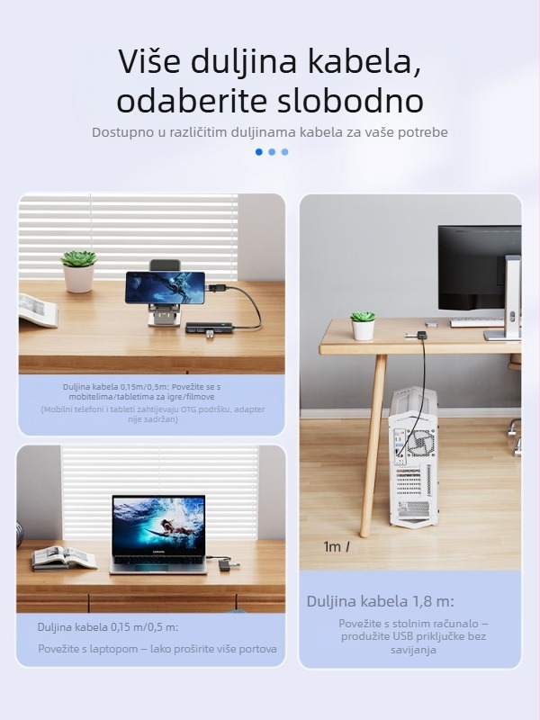 Orico USB multi‑interfejs proširivač, Type-C razdjelnik, USB 3.0 hub, model PAPW4A-U3, brzina prijenosa 5 Gbps