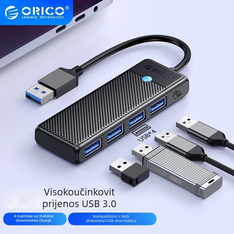 Orico USB multi‑interfejs proširivač, Type-C razdjelnik, USB 3.0 hub, model PAPW4A-U3, brzina prijenosa 5 Gbps