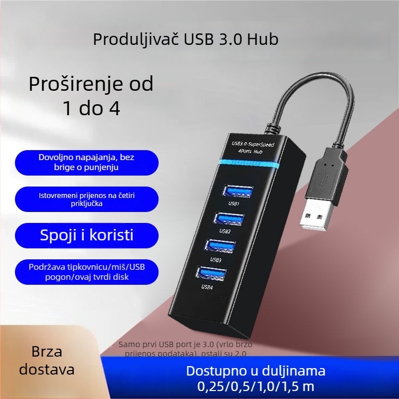 USB 3.0 1-to-4 Hub Adapter, napajanje preko USB-a, za pisač i PC