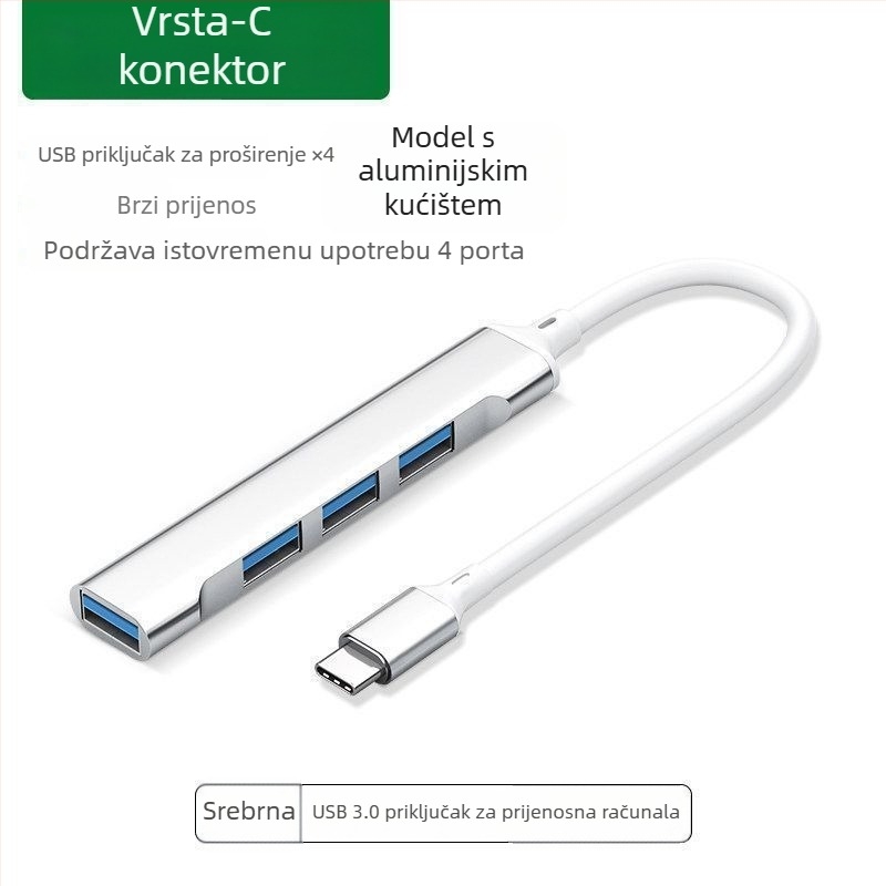 USB 3.0 hub docking stanica, 4-portni razdjelnik za laptop