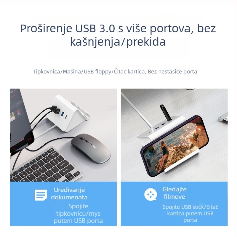 USB 3.0 4-portni hub s USB-C proširenjem, vanjsko napajanje, 5Gbps