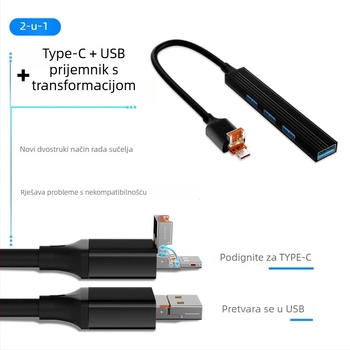 USB-C hub docking stanica, četiri porta, proširenje 4-u-1, kabel 11 cm, bez vanjskog napajanja