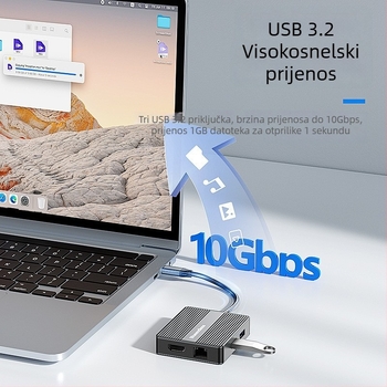 Lanshuo Hd706/Hp706 Dvostruka HDMI docking stanica s 4K60Hz prikazom za tri zaslona, Gigabit Ethernet, USB 3.2, kabel 0.15 m, bez vanjskog napajanja