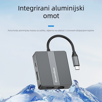 Lanshuo Hd706/Hp706 Dvostruka HDMI docking stanica s 4K60Hz prikazom za tri zaslona, Gigabit Ethernet, USB 3.2, kabel 0.15 m, bez vanjskog napajanja