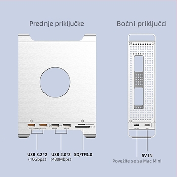 Mac mini M4 držač-dok za M.2 NVMe, USB-C sučelje, 10 Gbps, bez napajanja izvan mreže