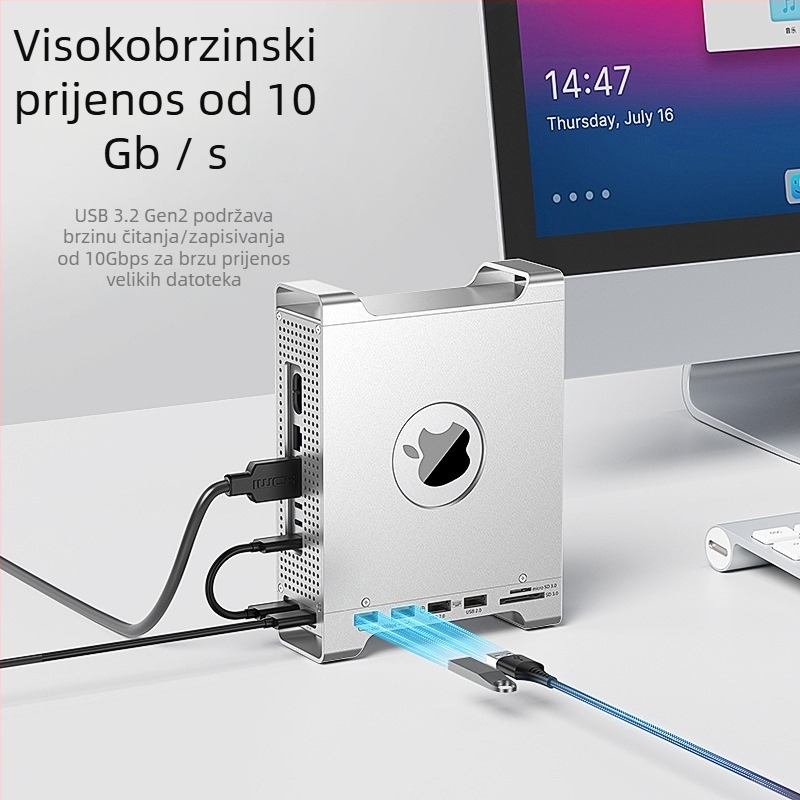 Mac mini M4 držač-dok za M.2 NVMe, USB-C sučelje, 10 Gbps, bez napajanja izvan mreže