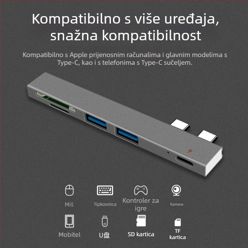 XSOON XS819 Type-C docking stanica, 5-u-1, USB 2.0, napajanje preko sabirnice, kabel 0,1 m