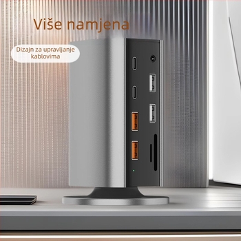 Vertikalna docking stanica 12-u-1, USB-C, USB 3.2 10Gbps, 4K/8K, vanjsko napajanje, kabel 0,15 m