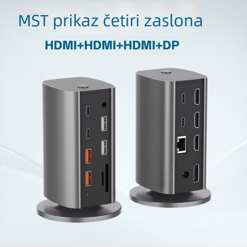 Vertikalna docking stanica 12-u-1, USB-C, USB 3.2 10Gbps, 4K/8K, vanjsko napajanje, kabel 0,15 m