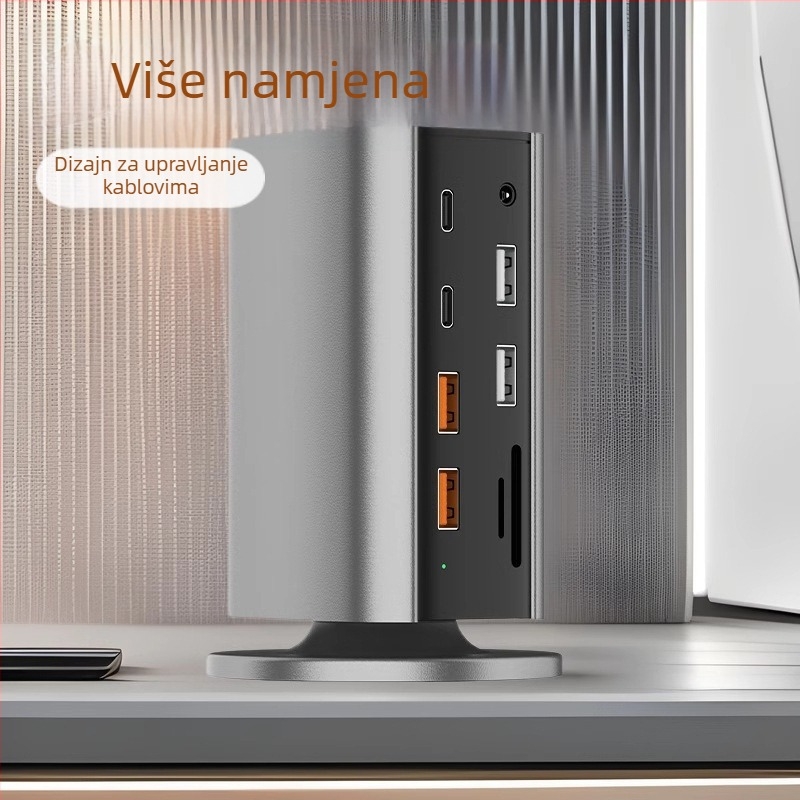 Vertikalna docking stanica 12-u-1, USB-C, USB 3.2 10Gbps, 4K/8K, vanjsko napajanje, kabel 0,15 m