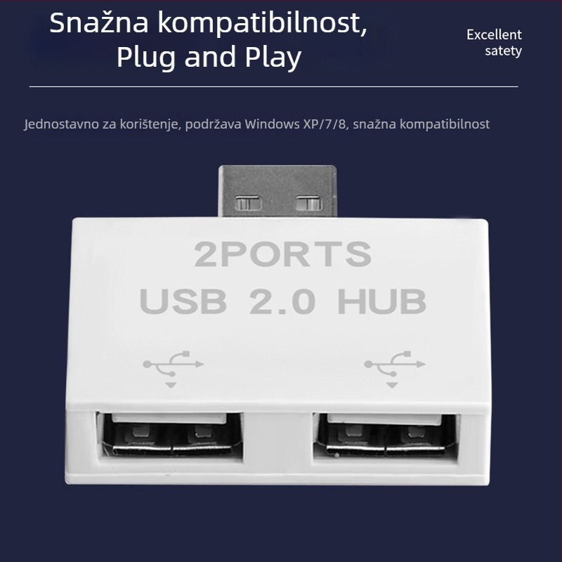 USB 2.0 hub s 1–2 priključcima za miš i tipkovnicu, s vanjskim napajanjem, visokou brzom prijenosu