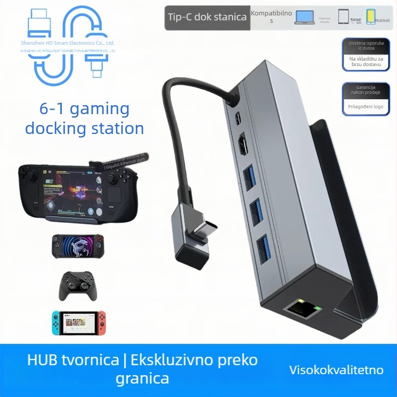 Steam Deck 6-u-1 USB-C docking stanica s HDMI izlazom, Ethernet portom i vanjskim napajanjem