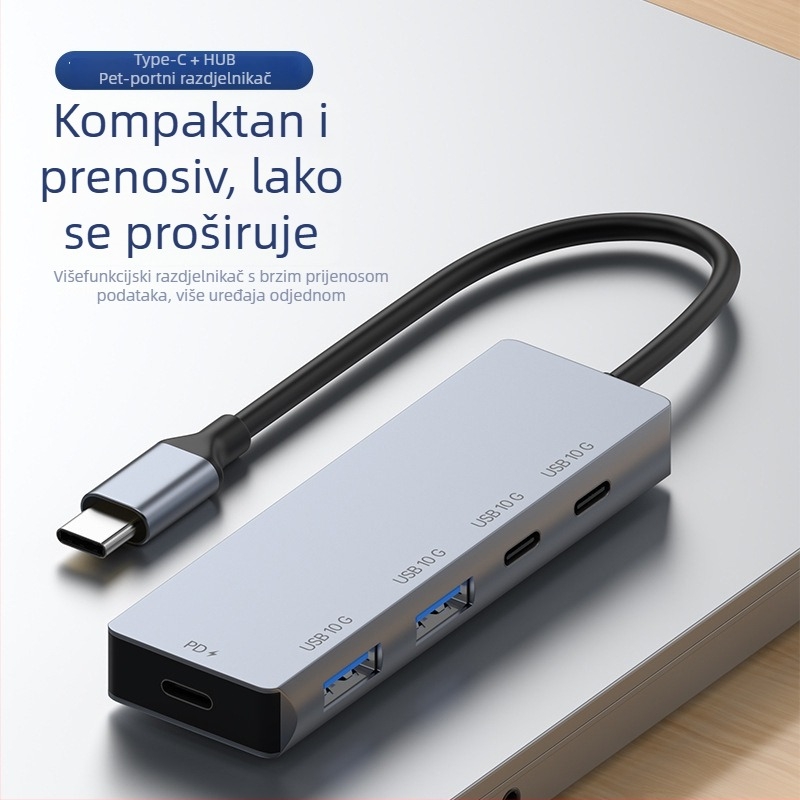 Type-C 5-portni proširivački dok, 10G prijenos, bez vanjskog napajanja, Model 007