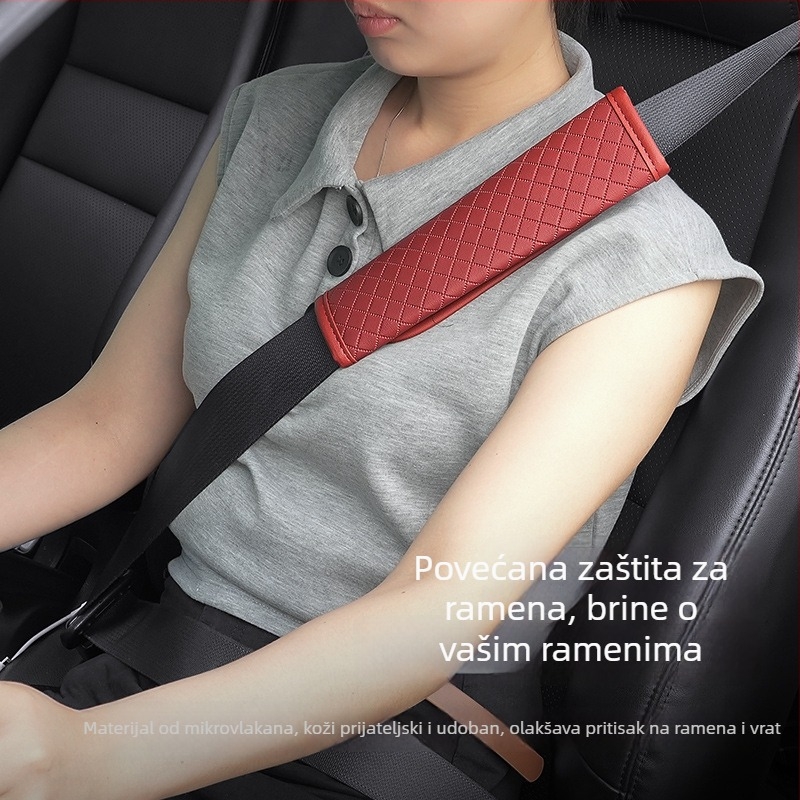 Kožni prošiveni jastučić za ramenski pojas automobila s kariranim uzorkom, težina 80 g, moguć otisak logotipa