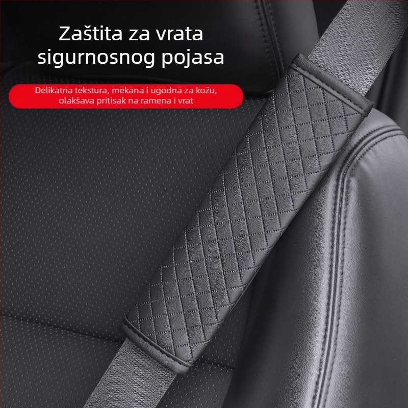 Kožni prošiveni jastučić za ramenski pojas automobila s kariranim uzorkom, težina 80 g, moguć otisak logotipa