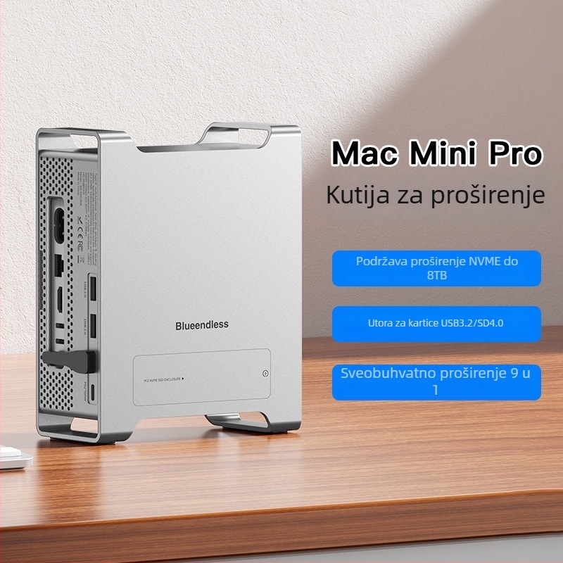Mac mini stalak s proširenim dokom i NVMe SSD kućištem, USB 3.2 Type-C, MAC905, prijenos 10 Gbps