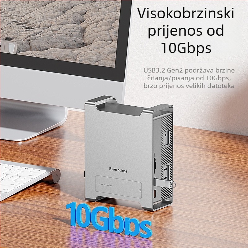 Mac mini stalak s proširenim dokom i NVMe SSD kućištem, USB 3.2 Type-C, MAC905, prijenos 10 Gbps